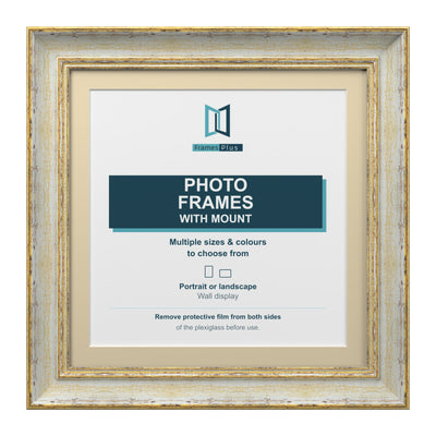 Cassis Square Picture Photo Frame Ivory Mount Shabby Chic Distressed Gold Trim