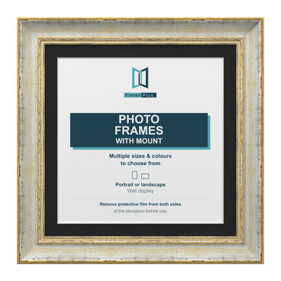 Cassis Square Picture Photo Frame Black Mount Shabby Chic Distressed Gold Trim
