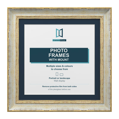 Cassis Square Picture Frame Pacific Blue Mount Shabby Chic Distressed Gold Trim