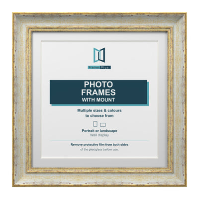 Cassis Square Picture Frame White Mount Shabby Chic Gold Trim 5 Colours