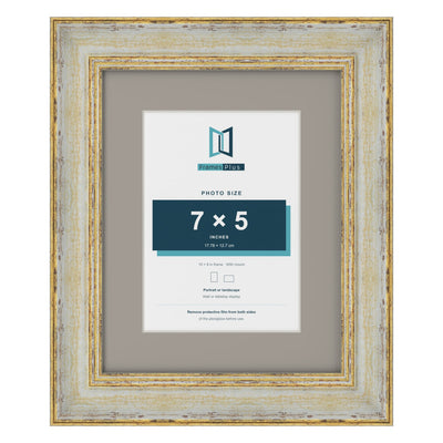 Cassis Picture Frame With Dawn Grey Mount Shabby Chic Gold Trim 5 Colours