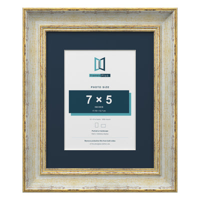 Cassis Picture Frame With Pacific Blue Mount Shabby Chic Gold Trim 5 Colours