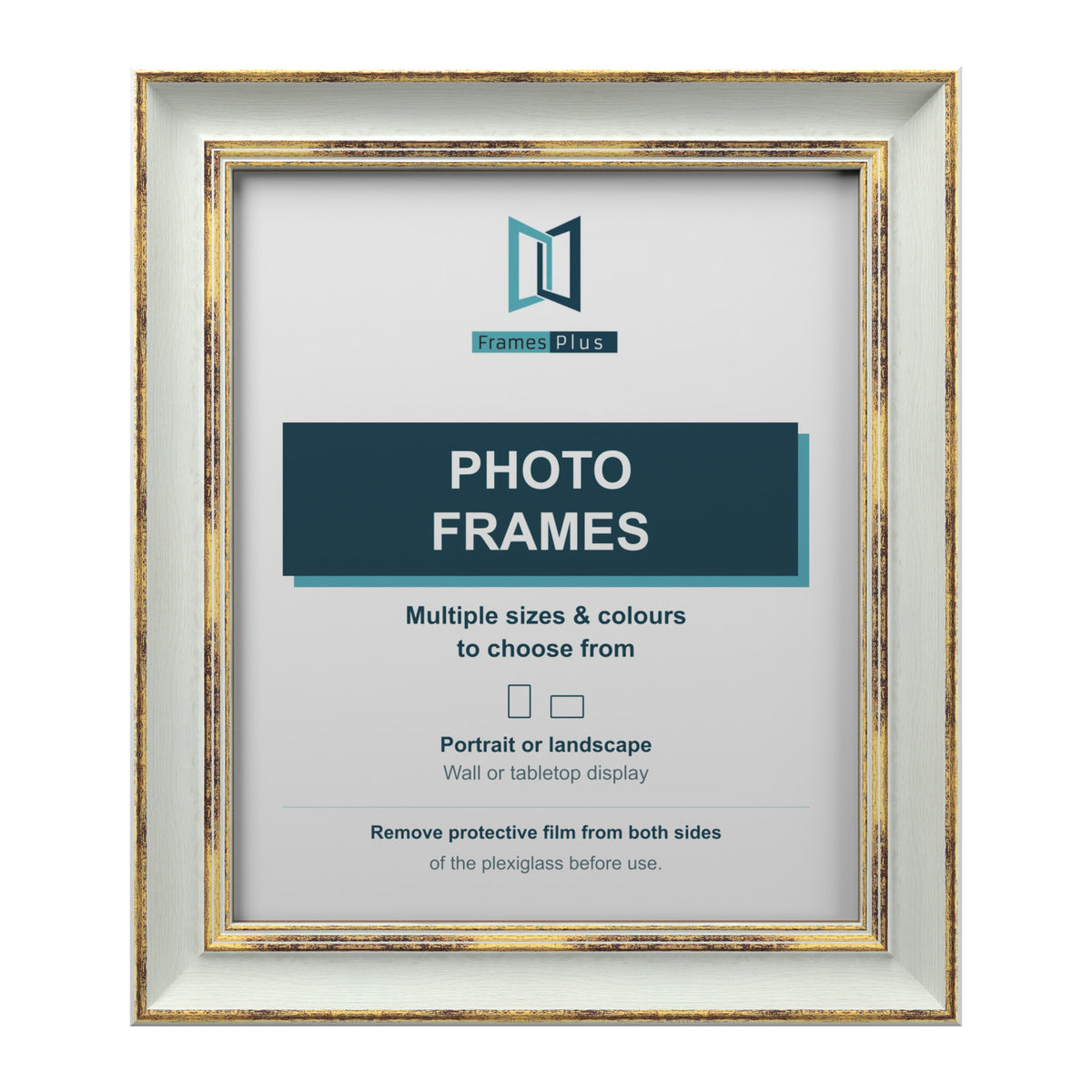Frames Plus Cassis Shabby Chic Picture Photo Frame Distressed Gold Trim - 10"x8" (25.4 x 20.3cm), Light Grey