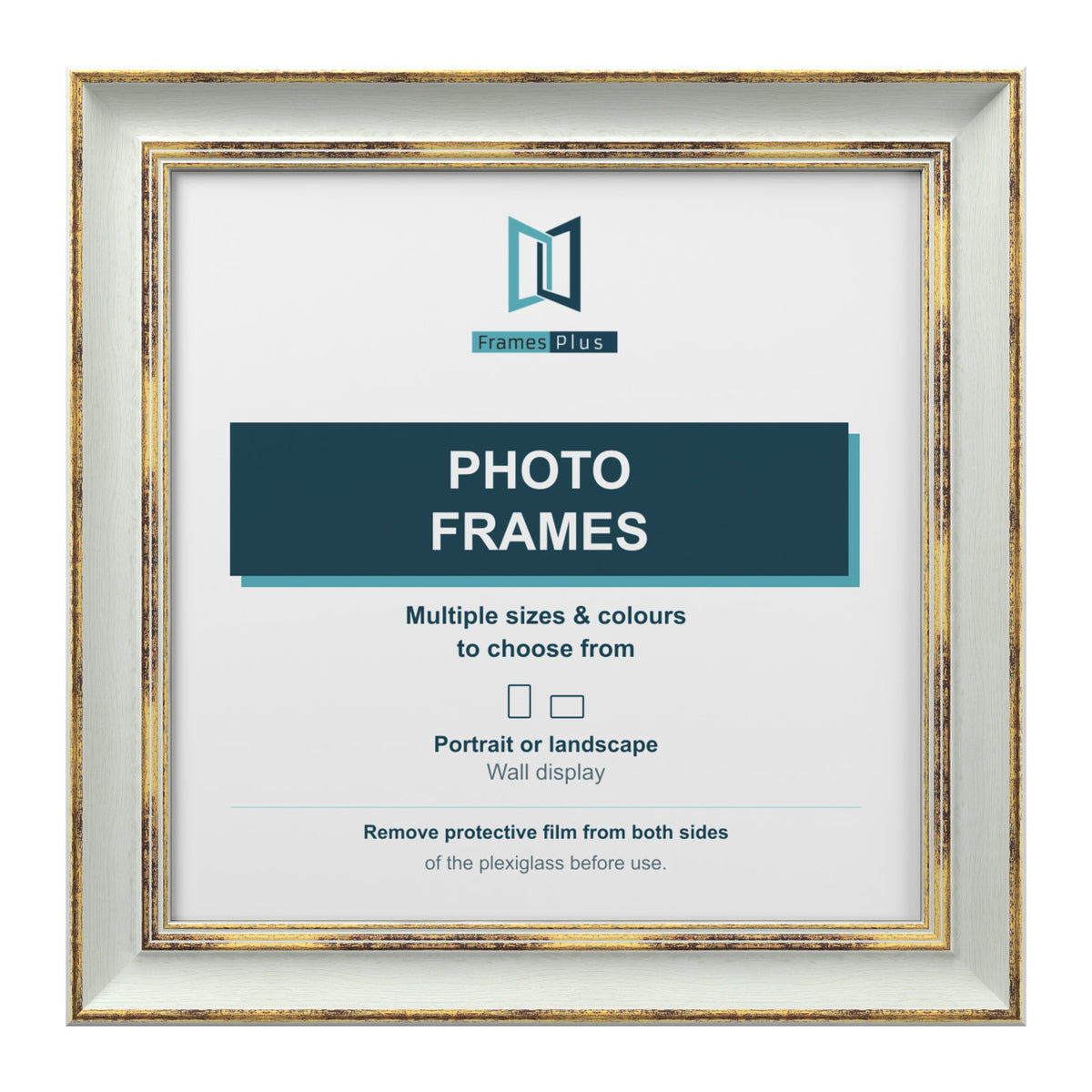 Cassis Square Picture Photo Frame Shabby Chic Distressed Gold Trim 5 Colours - 4"x4" (10.2 x 10.2cm), Light Grey