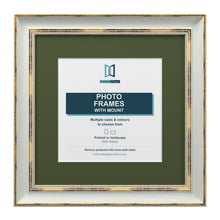 Cassis Square Picture Photo Frame Green Mount Shabby Chic Distressed Gold Trim - 6x6" Frame for 4x4" Photo, Light Grey Frame Green Mount
