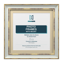 Cassis Square Picture Photo Frame Ivory Mount Shabby Chic Distressed Gold Trim - 6x6" Frame for 4x4" Photo, Light Grey Frame Ivory Mount