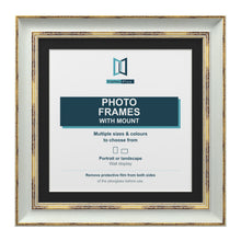 Cassis Square Picture Photo Frame Black Mount Shabby Chic Distressed Gold Trim - 6x6" Frame for 4x4" Photo, Light Grey Frame Black Mount