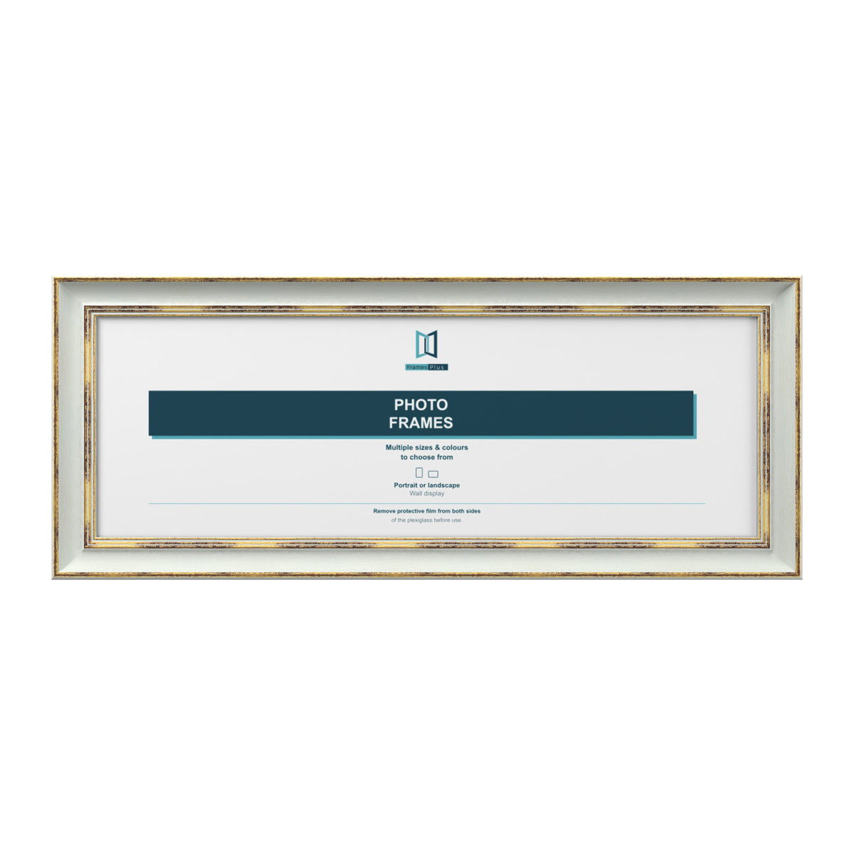 Cassis Panoramic Picture Photo Frame Shabby Chic Distressed Gold Trim 5 Colours - 10"x4" (25.4 x 10.2cm), Light Grey