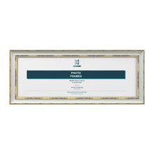 Cassis Panoramic Picture Photo Frame Shabby Chic Distressed Gold Trim 5 Colours - 10"x4" (25.4 x 10.2cm), Light Grey