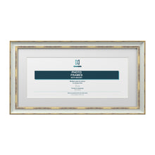 Cassis Panoramic Picture Frame White Mount Shabby Chic Gold Trim 5 Colours - 14x6" Frame for 12x4" Photo, Light Grey Frame White Mount
