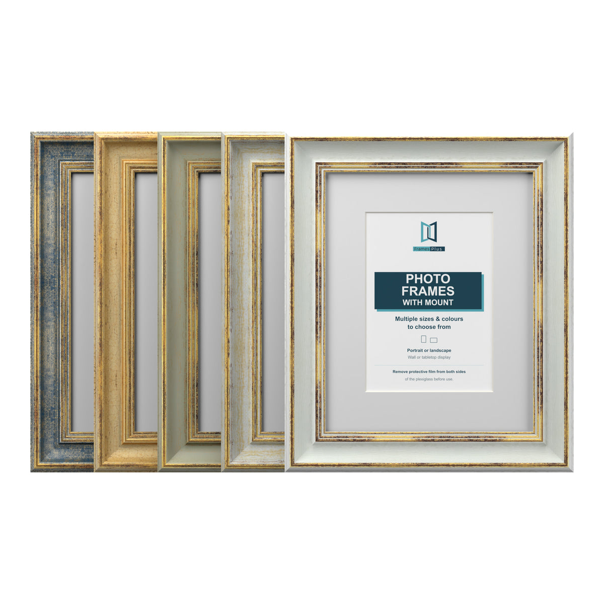 Cassis Picture Frame With White Mount Shabby Chic Gold Trim 5 Colours
