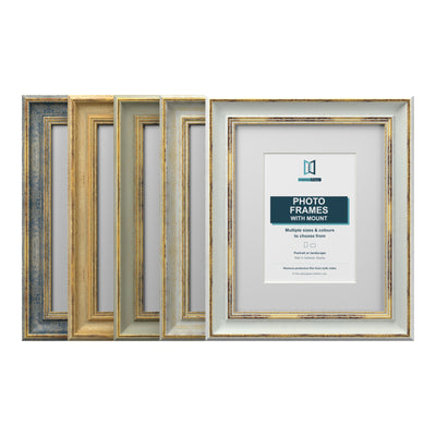 Cassis Picture Frame With White Mount Shabby Chic Gold Trim 5 Colours