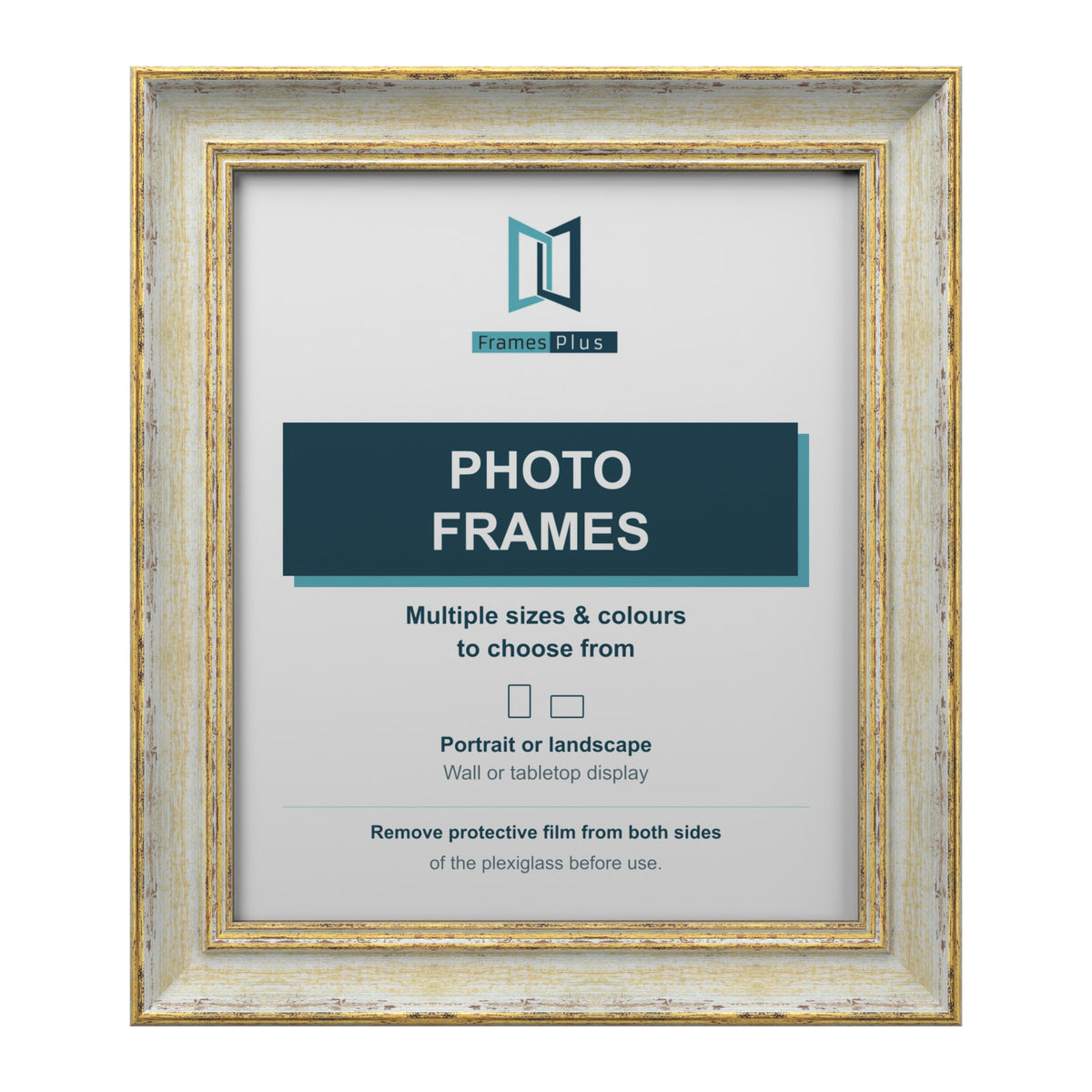 Frames Plus Cassis Shabby Chic Picture Photo Frame Distressed Gold Trim - 9"x9" (22.9 x 22.9cm), Cream