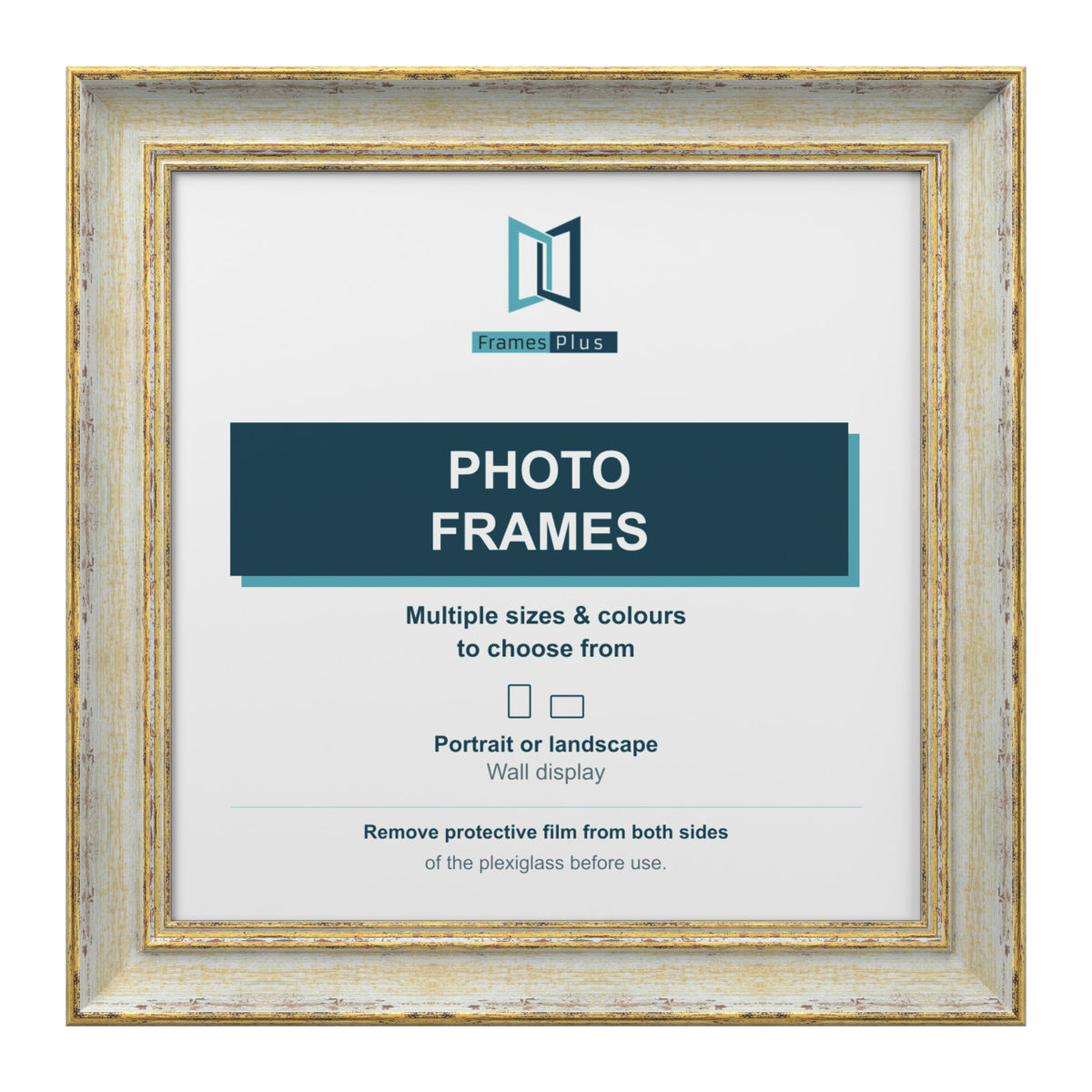 Cassis Square Picture Photo Frame Shabby Chic Distressed Gold Trim 5 Colours - 4"x4" (10.2 x 10.2cm), Cream