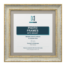 Cassis Square Photo Frame with Dawn Grey Mount Shabby Chic Distressed Gold Trim