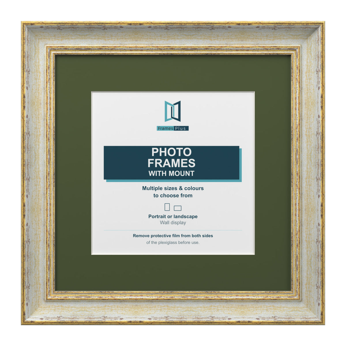 Cassis Square Picture Photo Frame Green Mount Shabby Chic Distressed Gold Trim