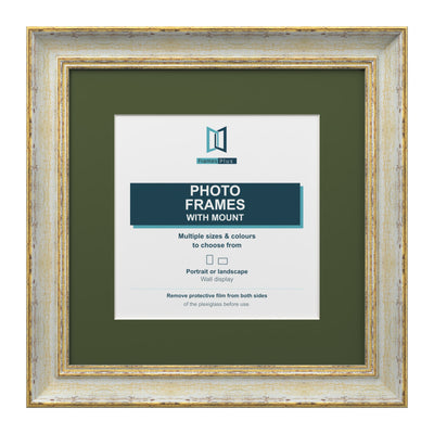 Cassis Square Picture Photo Frame Green Mount Shabby Chic Distressed Gold Trim