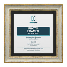 Cassis Square Picture Photo Frame Black Mount Shabby Chic Distressed Gold Trim - 6x6" Frame for 4x4" Photo, Cream Frame Black Mount