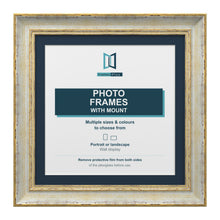 Cassis Square Picture Frame Pacific Blue Mount Shabby Chic Distressed Gold Trim - 6x6" Frame for 4x4" Photo, Cream Frame Pacific Blue Mount