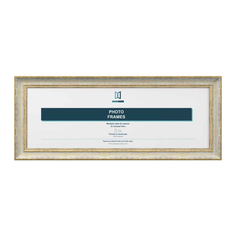 Cassis Panoramic Picture Photo Frame Shabby Chic Distressed Gold Trim 5 Colours