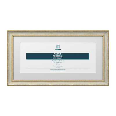 Cassis Panoramic Picture Frame White Mount Shabby Chic Gold Trim 5 Colours