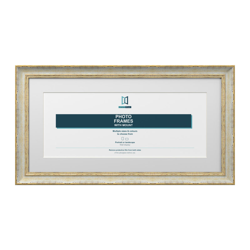 Cassis Panoramic Picture Frame White Mount Shabby Chic Gold Trim 5 Colours