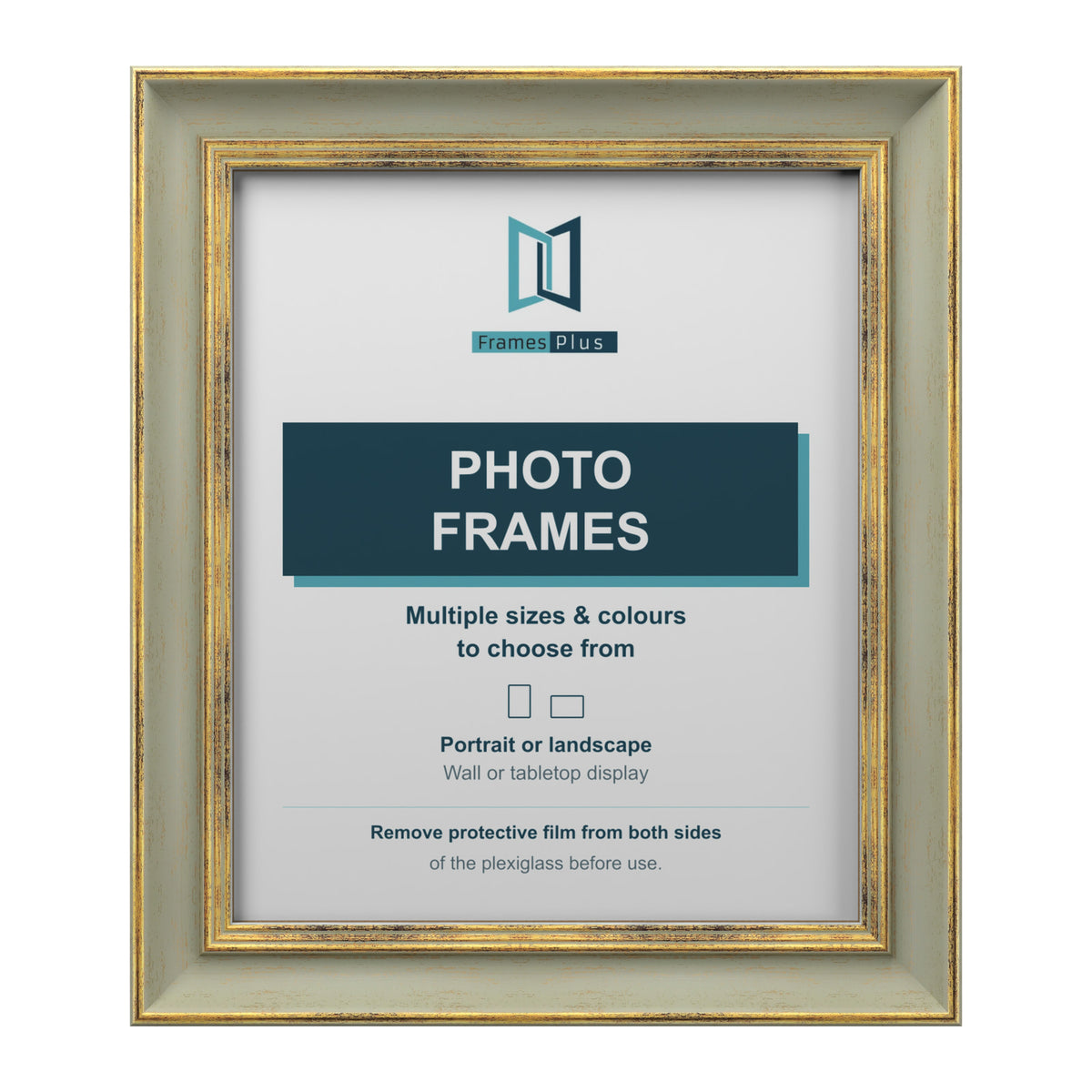 Frames Plus Cassis Shabby Chic Picture Photo Frame Distressed Gold Trim - 6"x6" (15.2 x 15.2cm), Green
