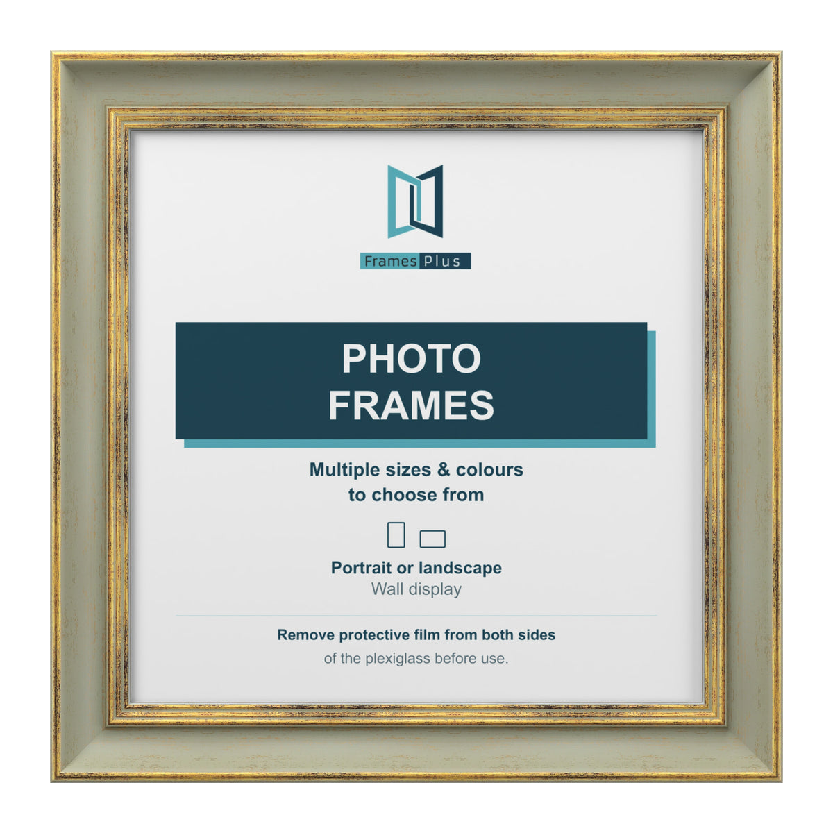 Cassis Square Picture Photo Frame Shabby Chic Distressed Gold Trim 5 Colours - 4"x4" (10.2 x 10.2cm), Green