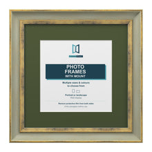 Cassis Square Picture Photo Frame Green Mount Shabby Chic Distressed Gold Trim - 6x6" Frame for 4x4" Photo, Green Frame Green Mount
