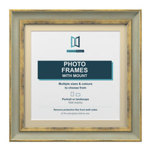 Cassis Square Picture Photo Frame Ivory Mount Shabby Chic Distressed Gold Trim - 6x6" Frame for 4x4" Photo, Green Frame Ivory Mount