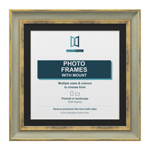 Cassis Square Picture Photo Frame Black Mount Shabby Chic Distressed Gold Trim - 6x6" Frame for 4x4" Photo, Green Frame Black Mount
