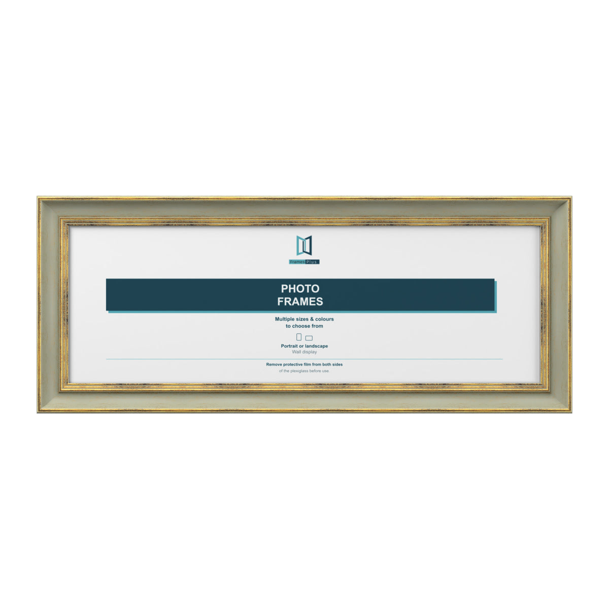 Cassis Panoramic Picture Photo Frame Shabby Chic Distressed Gold Trim 5 Colours - 10"x4" (25.4 x 10.2cm), Green
