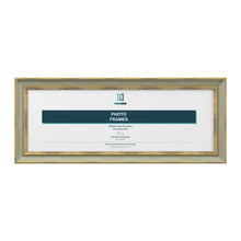 Cassis Panoramic Picture Photo Frame Shabby Chic Distressed Gold Trim 5 Colours - 10"x4" (25.4 x 10.2cm), Green
