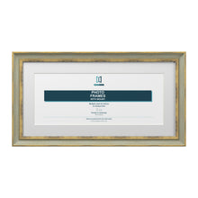 Cassis Panoramic Picture Frame White Mount Shabby Chic Gold Trim 5 Colours - 14x6" Frame for 12x4" Photo, Green Frame White Mount