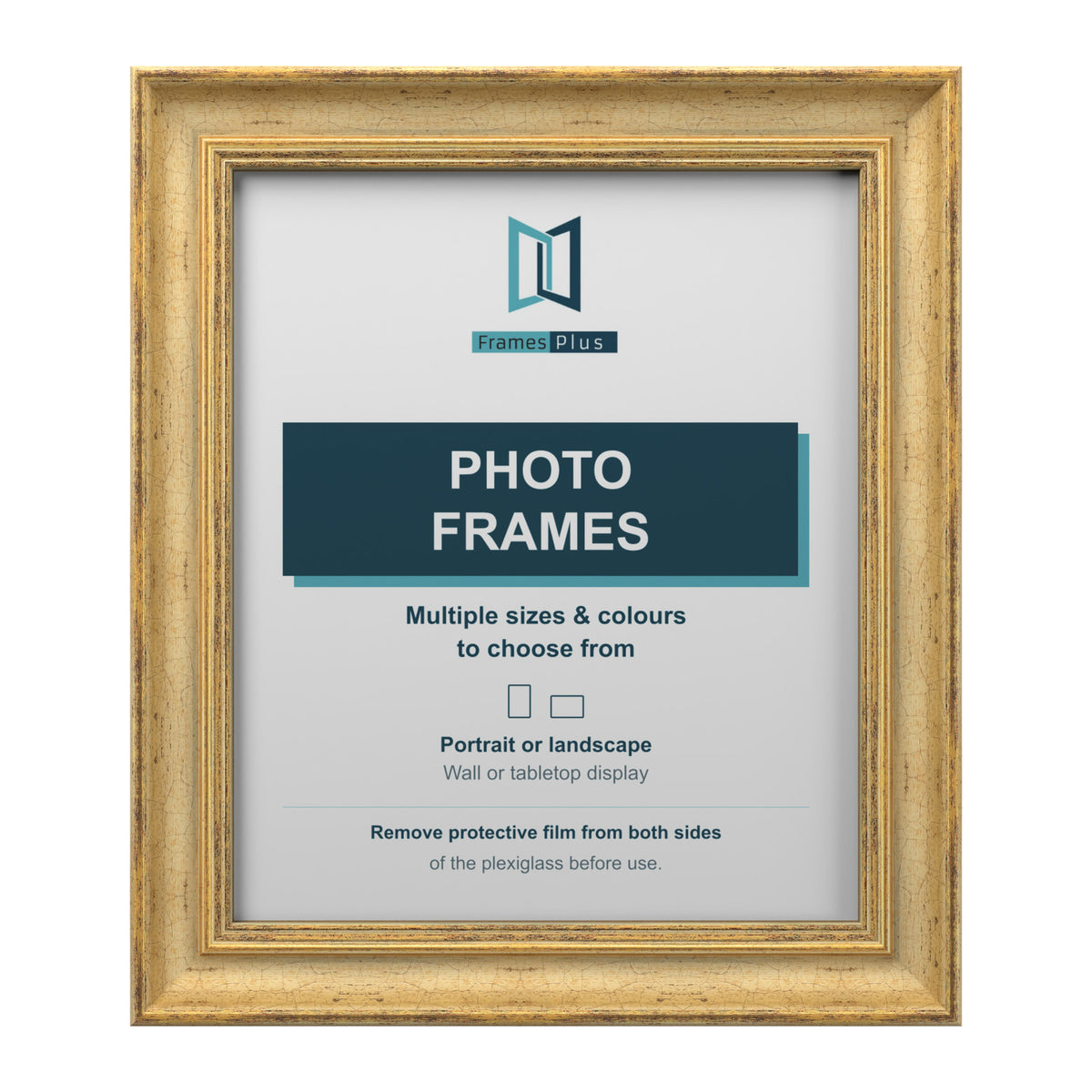 Frames Plus Cassis Shabby Chic Picture Photo Frame Distressed Gold Trim - 40x40cm (15.7" x 15.7"), Gold