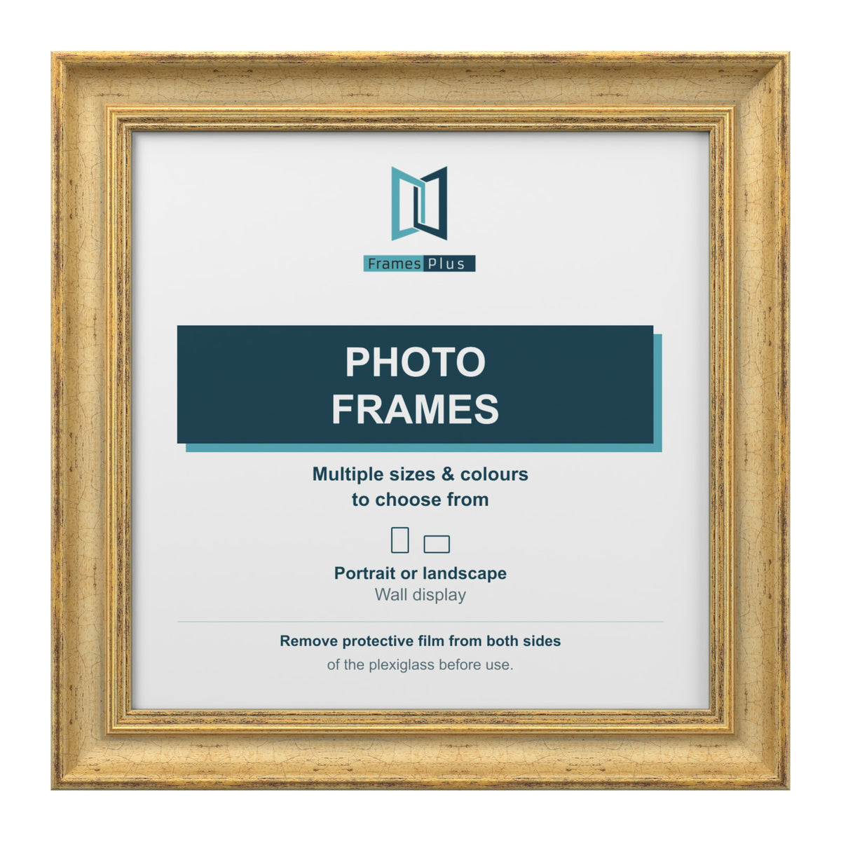 Cassis Square Picture Photo Frame Shabby Chic Distressed Gold Trim 5 Colours - 4"x4" (10.2 x 10.2cm), Gold