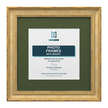 Cassis Square Picture Photo Frame Green Mount Shabby Chic Distressed Gold Trim - 6x6" Frame for 4x4" Photo, Gold Frame Green Mount