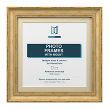 Cassis Square Picture Photo Frame Ivory Mount Shabby Chic Distressed Gold Trim - 6x6" Frame for 4x4" Photo, Gold Frame Ivory Mount