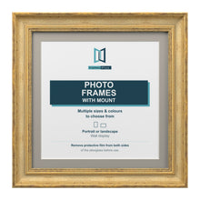 Cassis Square Photo Frame with Dawn Grey Mount Shabby Chic Distressed Gold Trim - 6x6" Frame for 4x4" Photo, Gold Frame Dawn Grey Mount