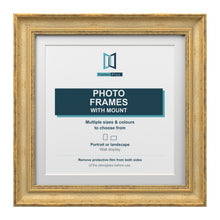 Cassis Square Picture Frame White Mount Shabby Chic Gold Trim 5 Colours - 6x6" Frame for 4x4" Photo, Gold Frame White Mount