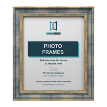 Frames Plus Cassis Shabby Chic Picture Photo Frame Distressed Gold Trim - 6"x6" (15.2 x 15.2cm), Blue