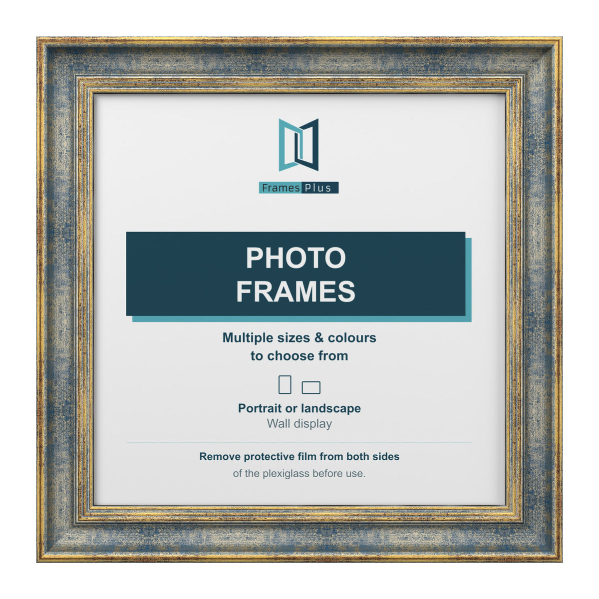 Cassis Square Picture Photo Frame Shabby Chic Distressed Gold Trim 5 Colours - 4"x4" (10.2 x 10.2cm), Blue