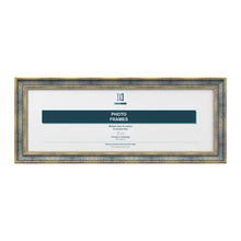 Cassis Panoramic Picture Photo Frame Shabby Chic Distressed Gold Trim 5 Colours - 10"x4" (25.4 x 10.2cm), Blue