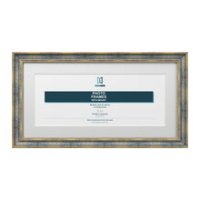 Cassis Panoramic Picture Frame White Mount Shabby Chic Gold Trim 5 Colours - 14x6" Frame for 12x4" Photo, Blue Frame White Mount