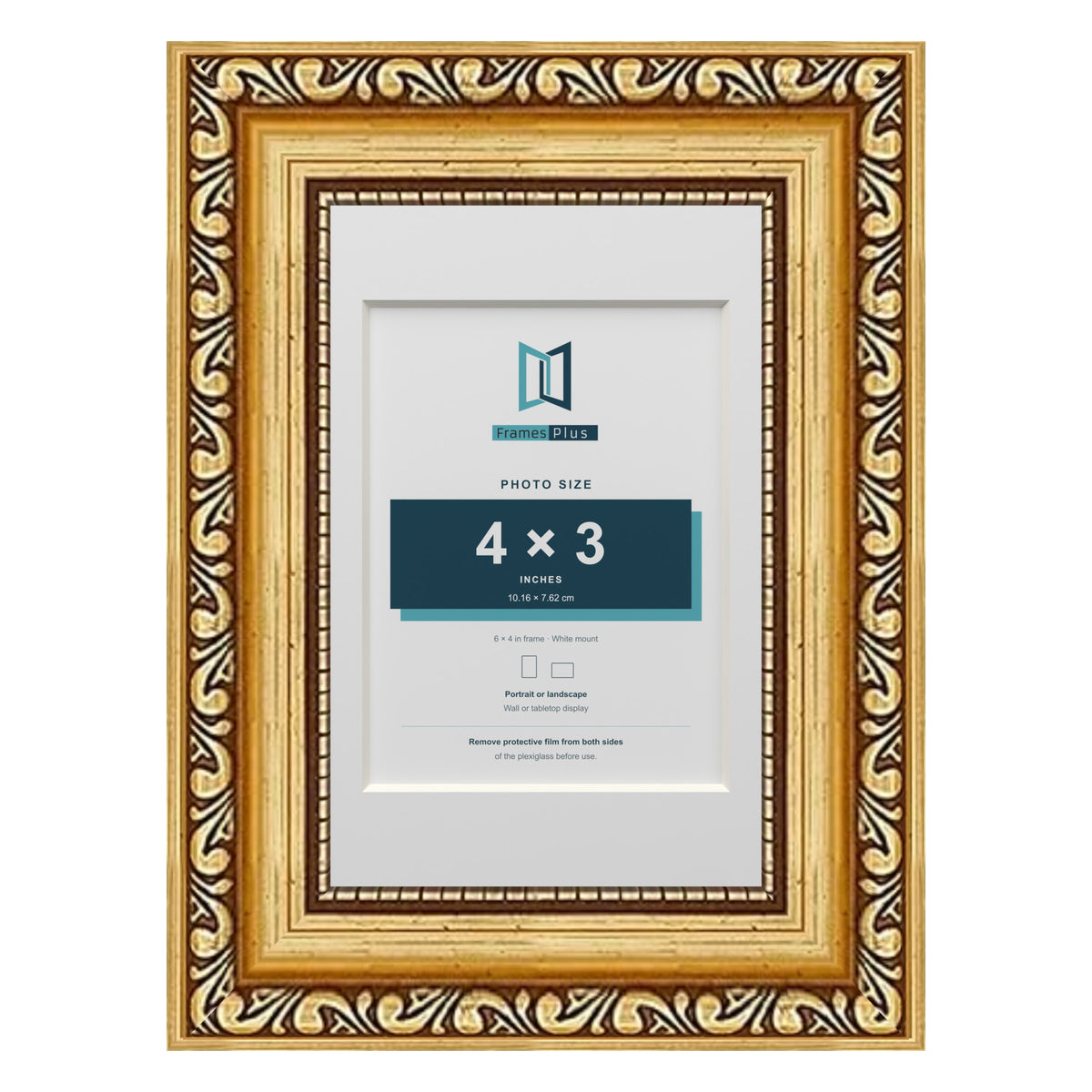 Louis Range Gold Picture, Photo & Poster Frame with White Mount - 6x4" Frame for 4x3" Photo, Gold