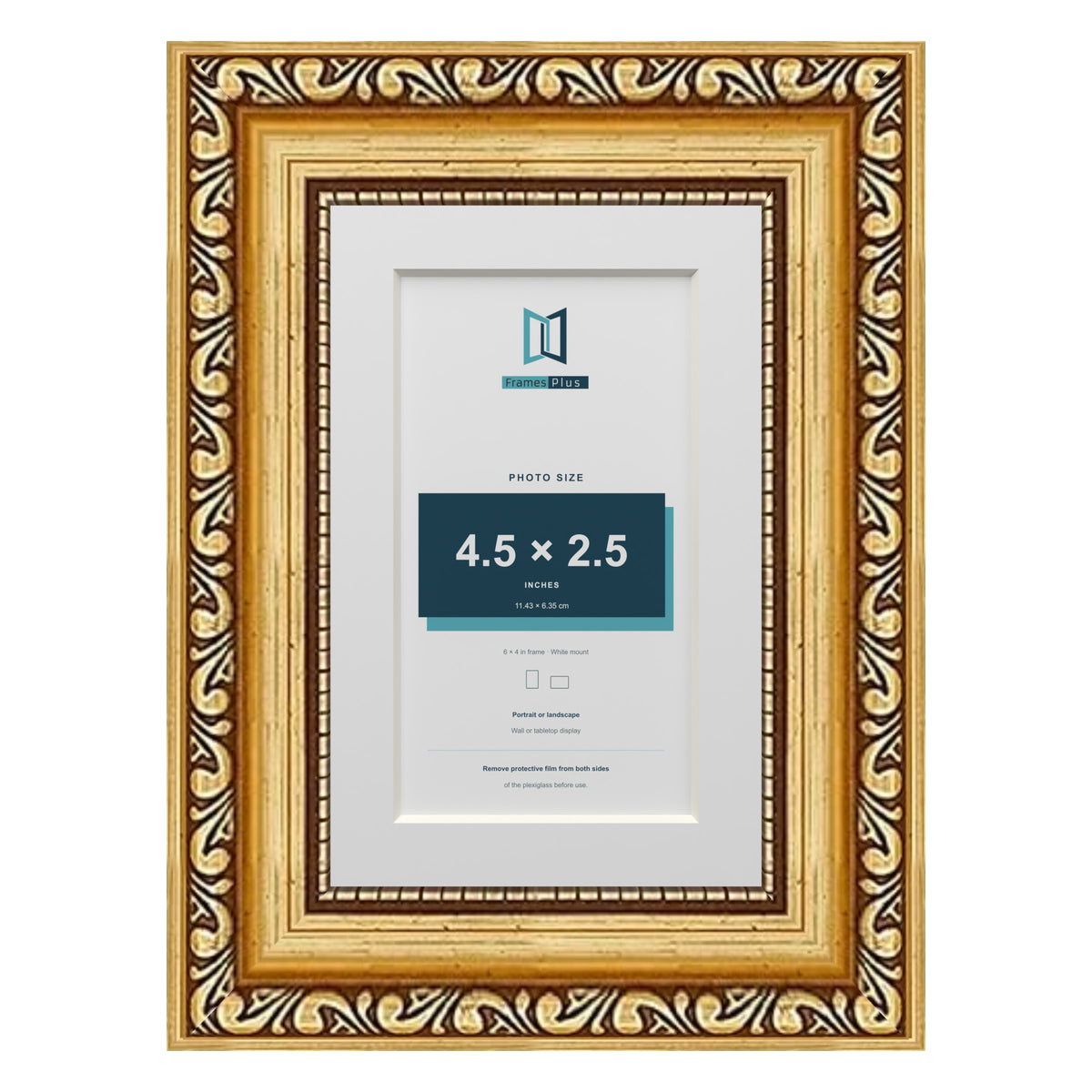 Louis Range Gold Picture, Photo & Poster Frame with White Mount - 6x4" Frame for 4.5x2.5" Photo, Gold