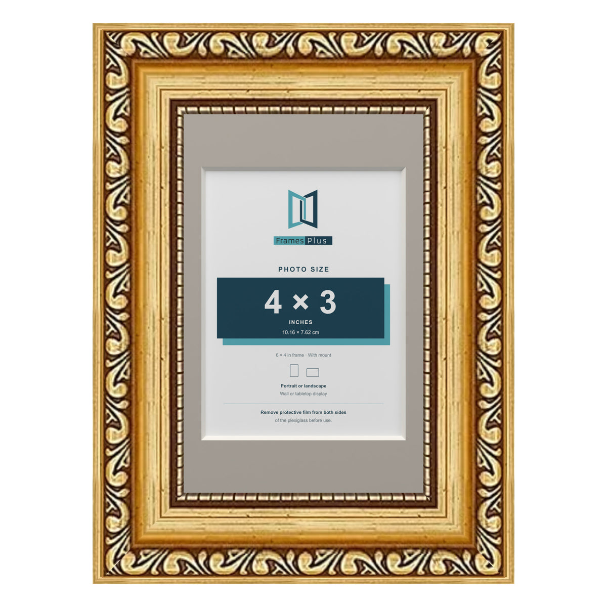 Louis Range Gold Picture, Photo & Poster Frame with Dawn Grey Mount - 6x4" Frame for 4x3" Photo, Gold