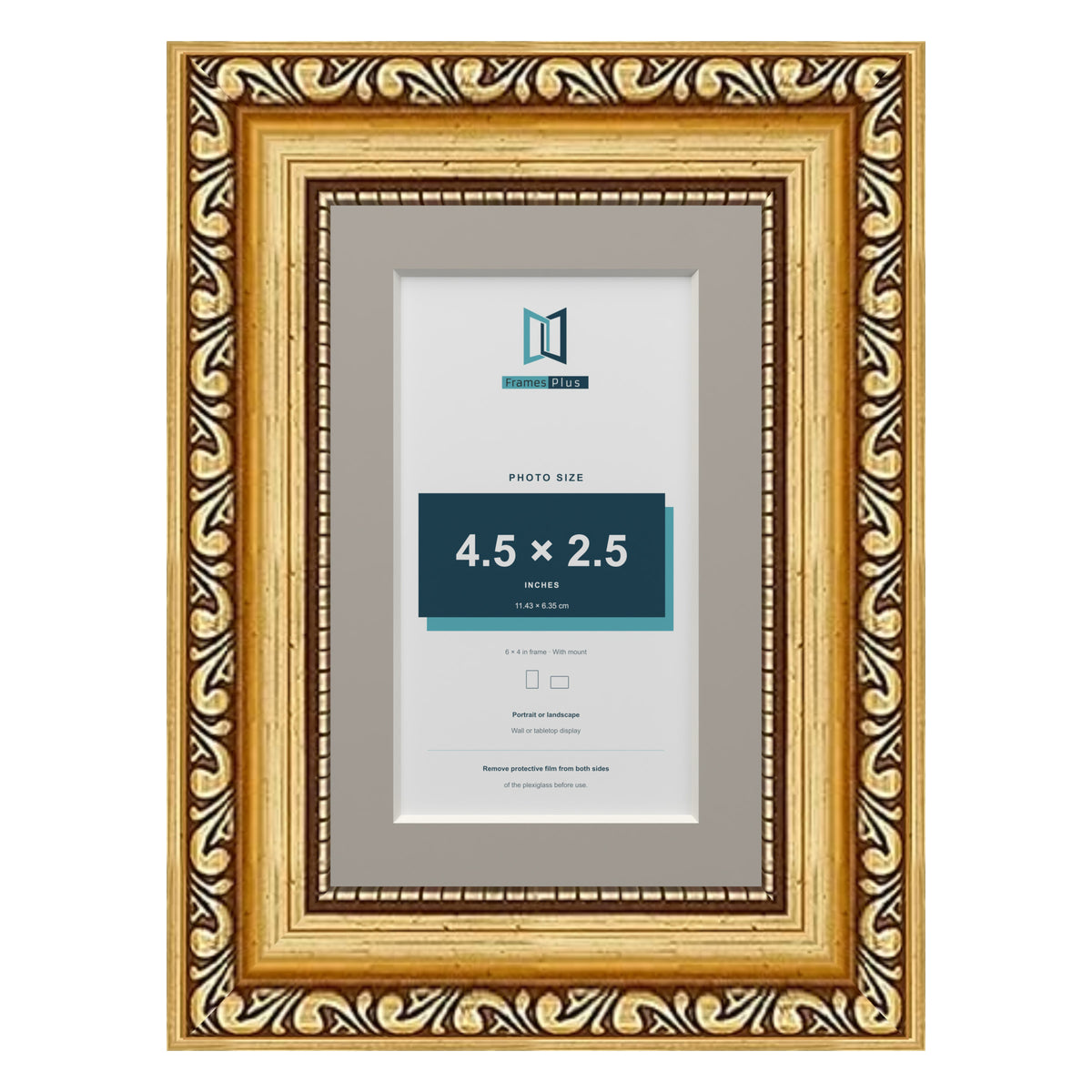 Louis Range Gold Picture, Photo & Poster Frame with Dawn Grey Mount - 6x4" Frame for 4.5x2.5" Photo, Gold