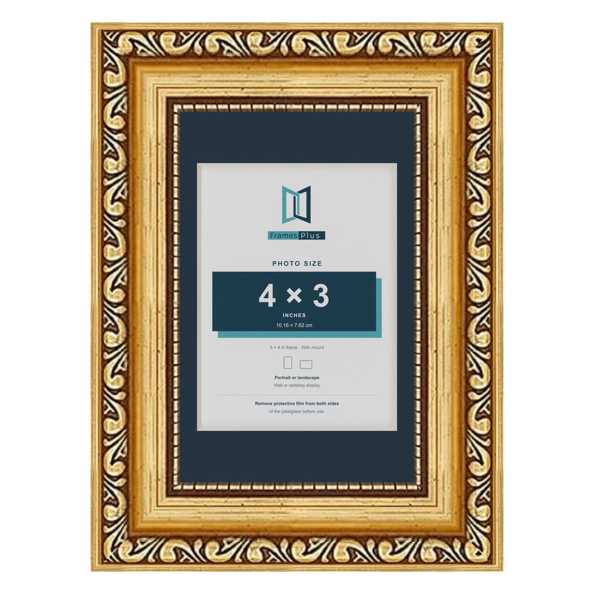 Louis Range Gold Picture, Photo & Poster Frame with Pacific Blue Mount - 6x4" Frame for 4x3" Photo, Gold