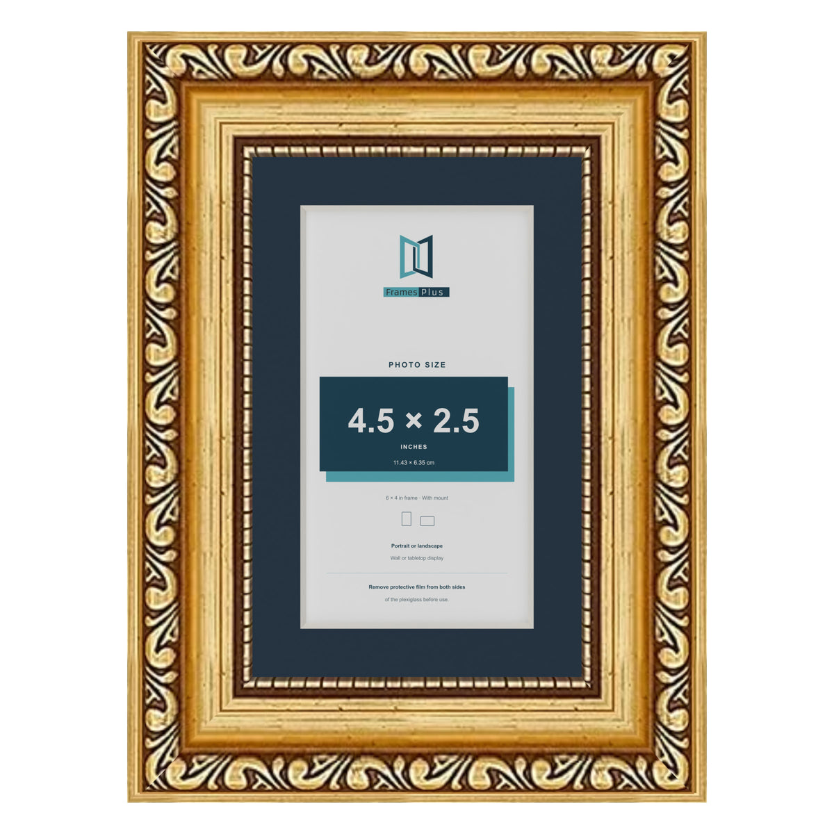 Louis Range Gold Picture, Photo & Poster Frame with Pacific Blue Mount - 6x4" Frame for 4.5x2.5" Photo, Gold